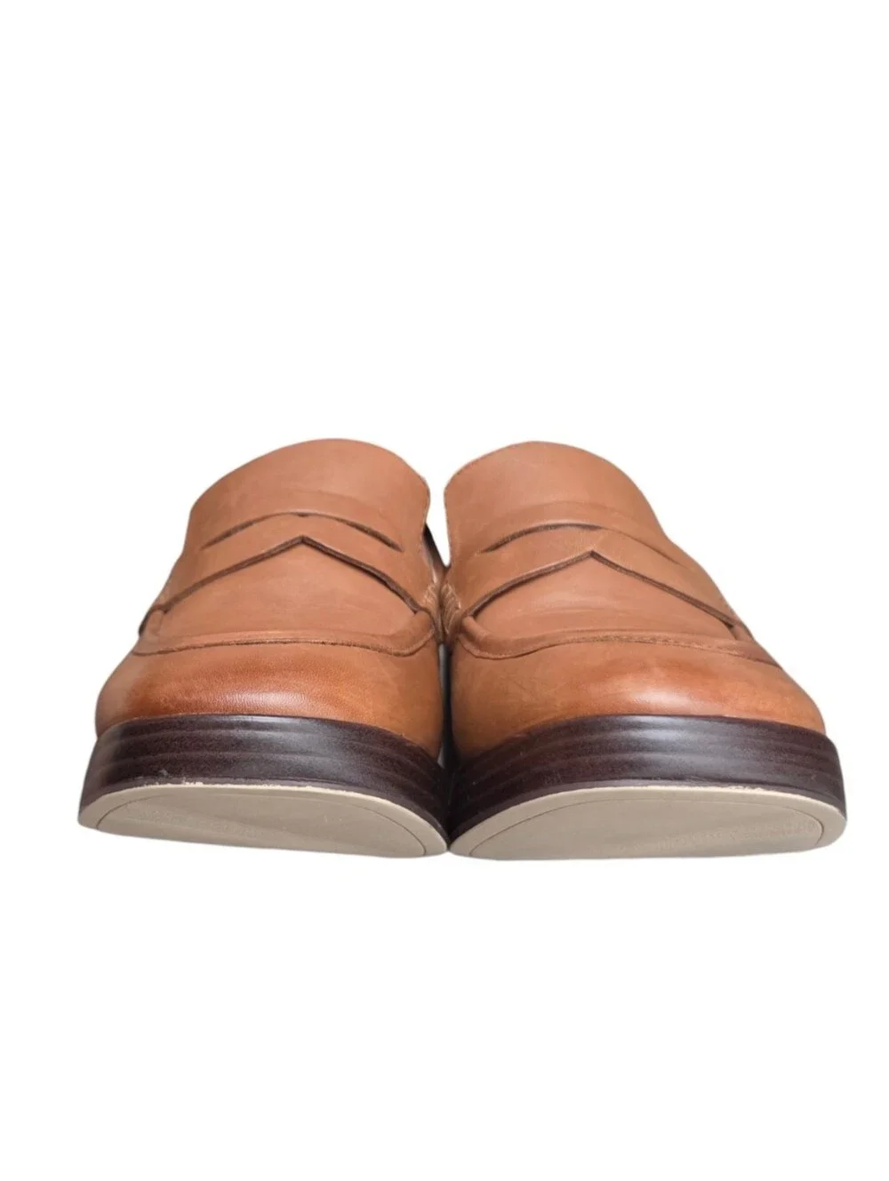 Clarks Zoya 85 Tan Leather Chunky Block Heel Penny Loafers Size 9.5 90s Retro